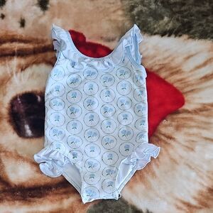 Light Blue Floral Ruffle One-Piece Swimsuit for Kids Size 18 Month